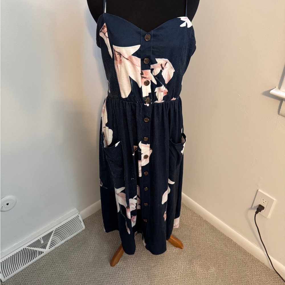 Floral Navy Blue Button-Down Dress